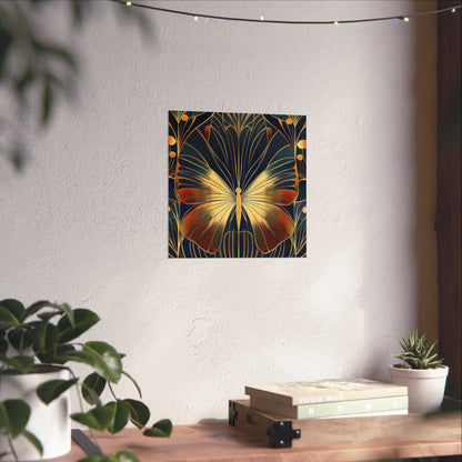 Art Deco Golden Butterfly Fine Art Print - Matte Vertical Poster - Vibrant Home Décor - Chic Style