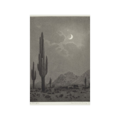 New Moon and Evening Star over Cactus- Celestial Fine Art Poster