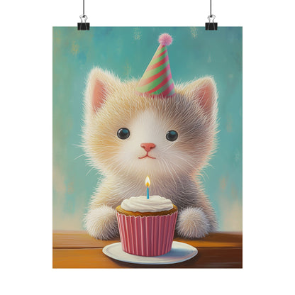 Cute Kitten Birthday Poster - Cat Café - Whimsical Animals - Adorable Kitten Wall Art