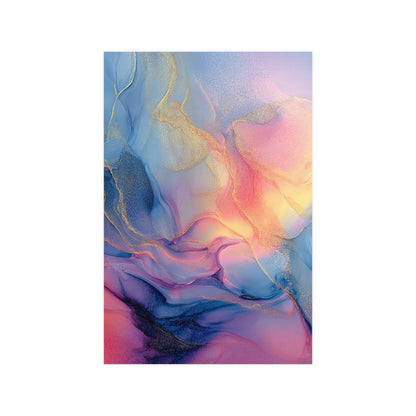 Muse (Style B) - Modern Abstract Fluid Art - Blue/Pink with Gold Highlights - Giclee Fine Art Print