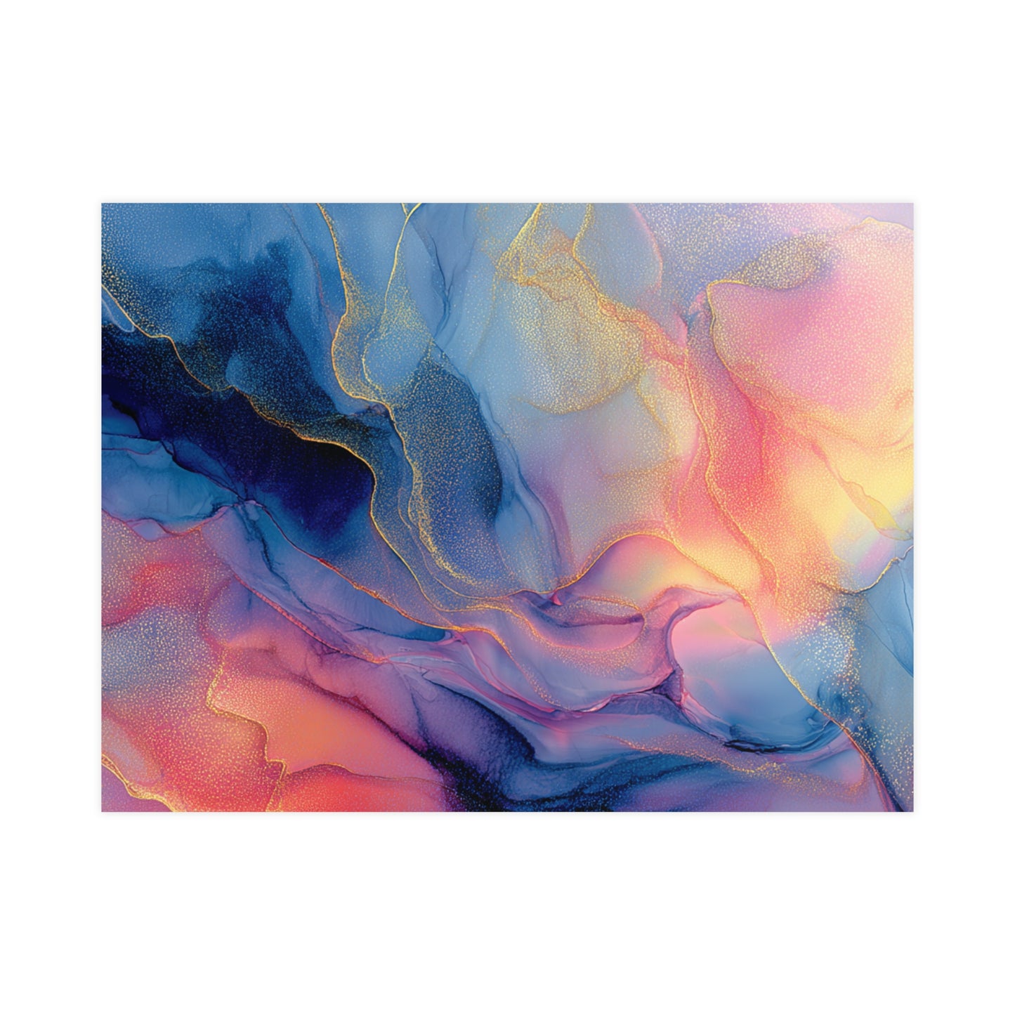 Muse (Style B) - Modern Abstract Fluid Art - Blue/Pink with Gold Highlights - Giclee Fine Art Print