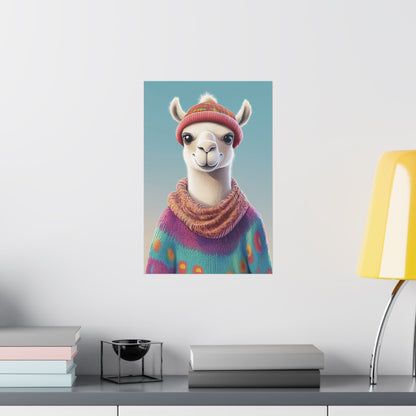 Cozy Llama Art Print - Whimsical Animals - Horizontal Matte Poster for Wall Art