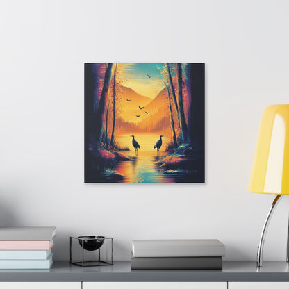 Cranes at Sunset - Delight in Nature Series - Fine Art Print on Canvas