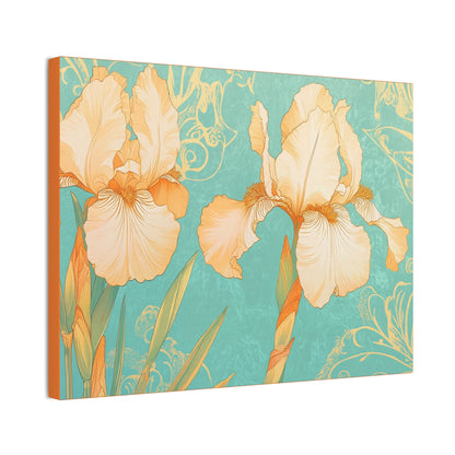 Iris Flowers on Turquois - Stretched Canvas