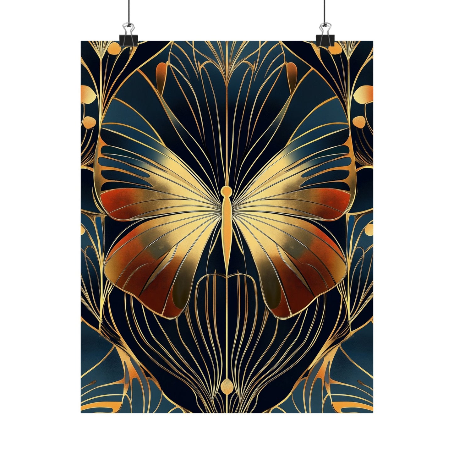 Art Deco Golden Butterfly Fine Art Print - Matte Vertical Poster - Vibrant Home Décor - Chic Style