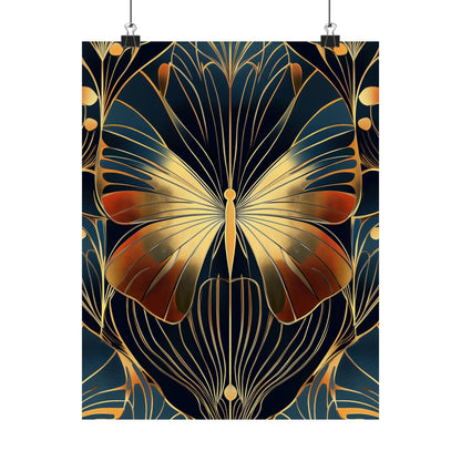Art Deco Golden Butterfly Fine Art Print - Matte Vertical Poster - Vibrant Home Décor - Chic Style