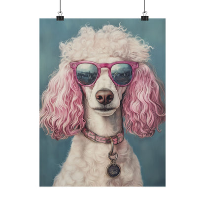 Poodle with Pink Sunglasses - Fine Art Print Poster - Whimsical Animals Series - Wall Art for Dog Lovers