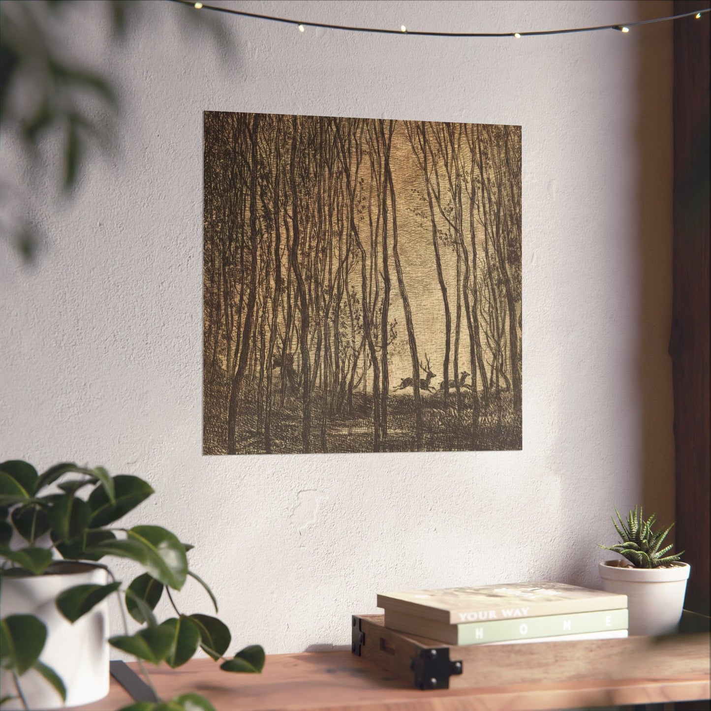 Deer Running Through Woods Nature Fine Art Print