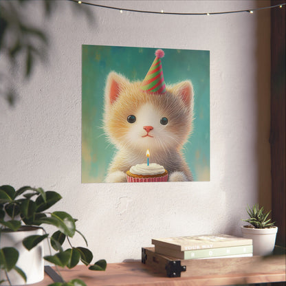 Cute Kitten Birthday Poster - Cat Café - Whimsical Animals - Adorable Kitten Wall Art