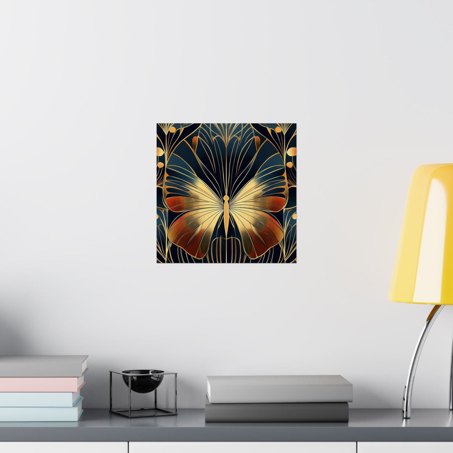 Art Deco Golden Butterfly Fine Art Print - Matte Vertical Poster - Vibrant Home Décor - Chic Style