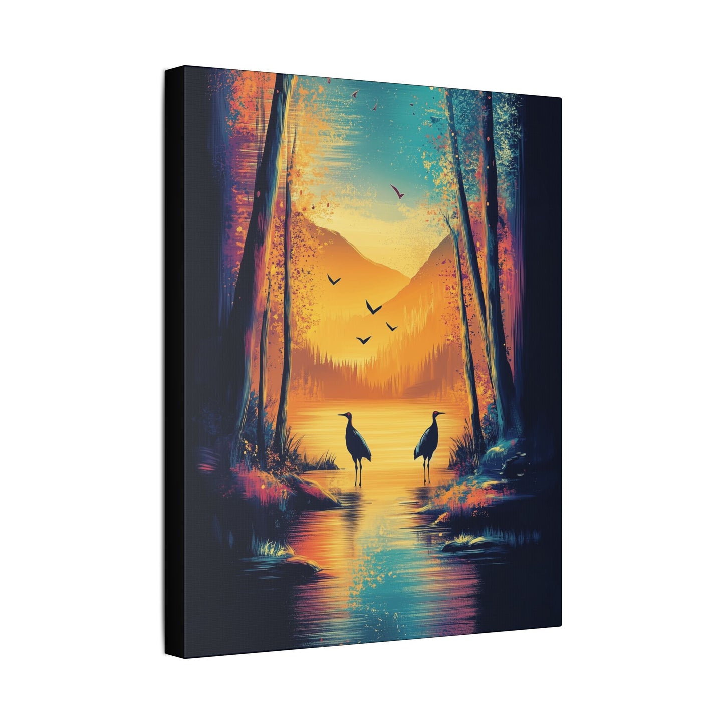 Cranes at Sunset - Delight in Nature Series - Fine Art Print on Canvas