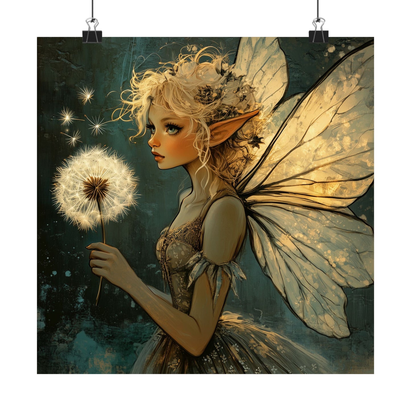 Best Wishes For You - Fairy with Dandelion - Flowers & Fairies Series - Enchanting Wall Art - Vertical Poster - Whimsical Wall Art for Dreamers