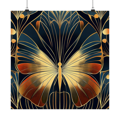 Art Deco Golden Butterfly Fine Art Print - Matte Vertical Poster - Vibrant Home Décor - Chic Style