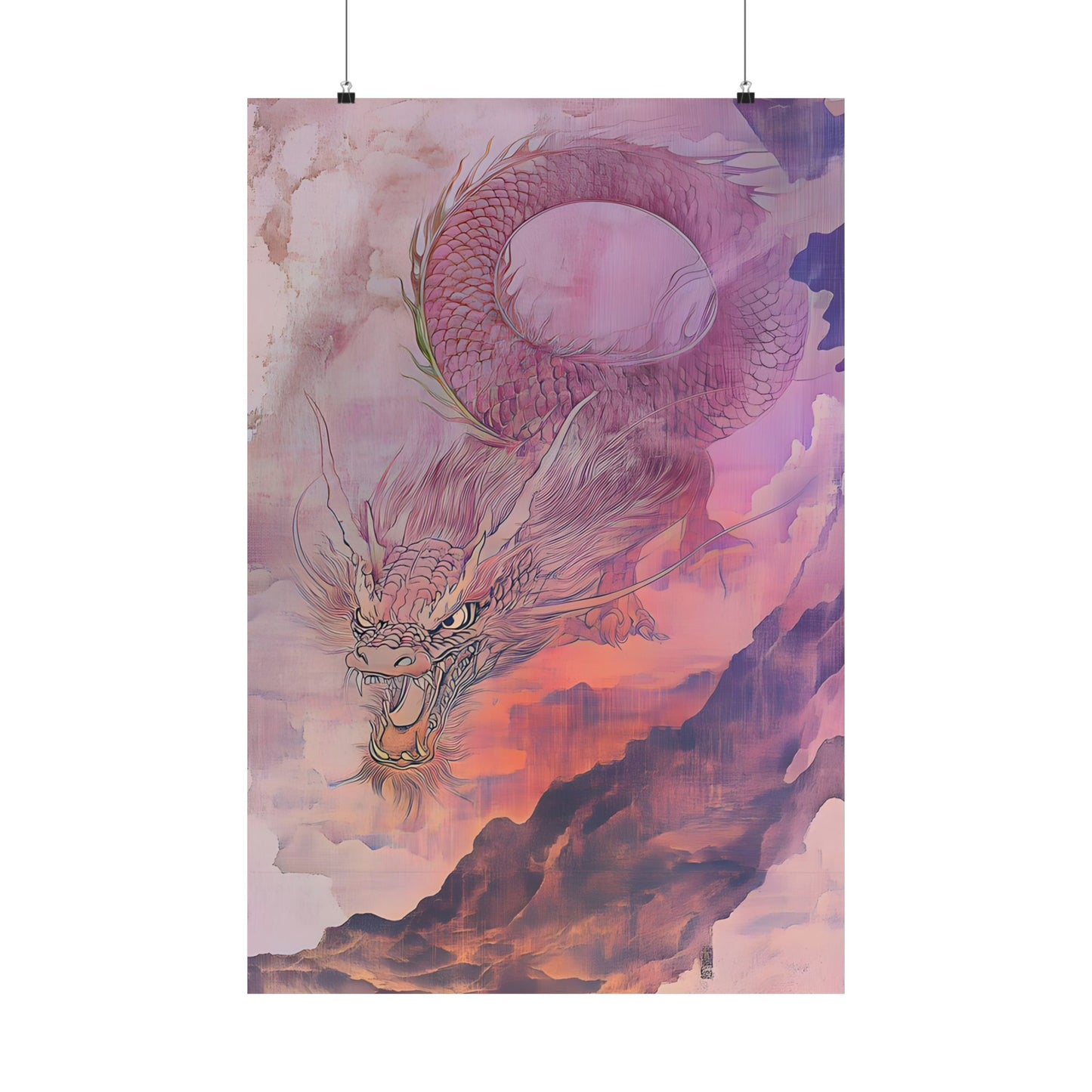 Mythical Red Dragon Fine Art Print - Matte Vertical Poster - Year of The Dragon Art - Zen Home Décor