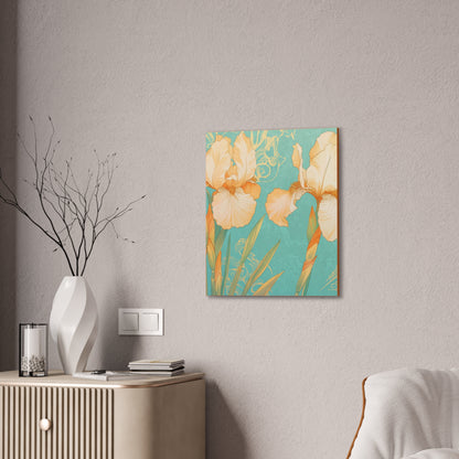 Iris Flowers on Turquois - Stretched Canvas