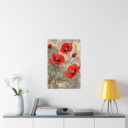 Pretty Poppy Fine Art Print - Floral Matte Vertical Poster – Artwork for Home Décor