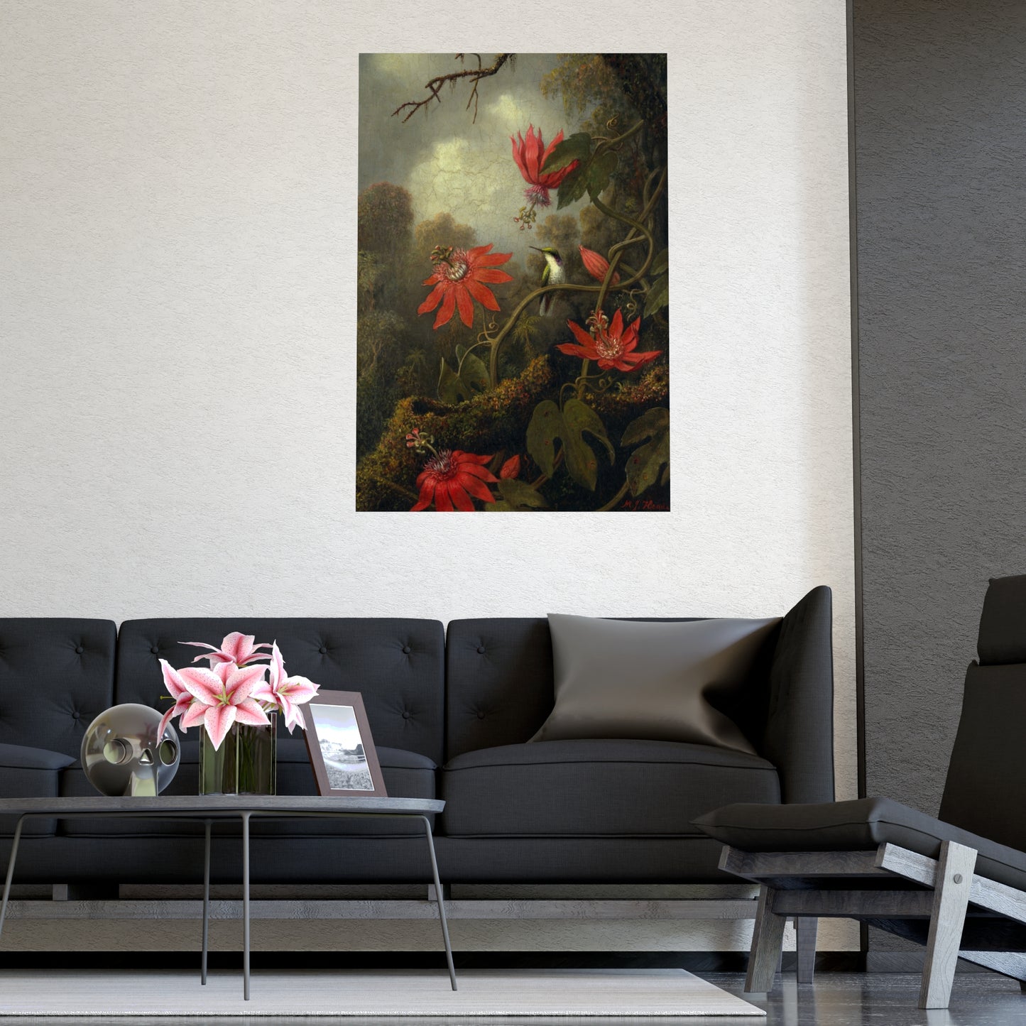 Hummingbird in Lush Tropical Landscape - Museum Collection - Fine Art Poster