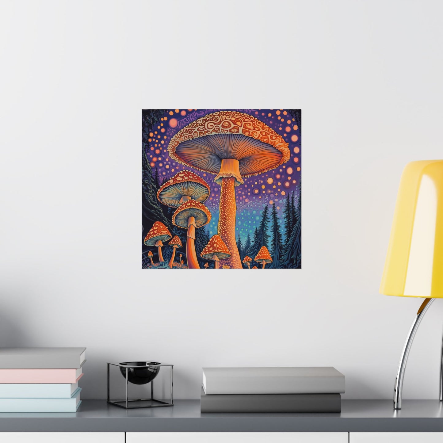 Psychedelic Night Mushroom Art Print - Vertical Poster - Vibrant Wall Art - Nature - Trippy - Bedroom Poster