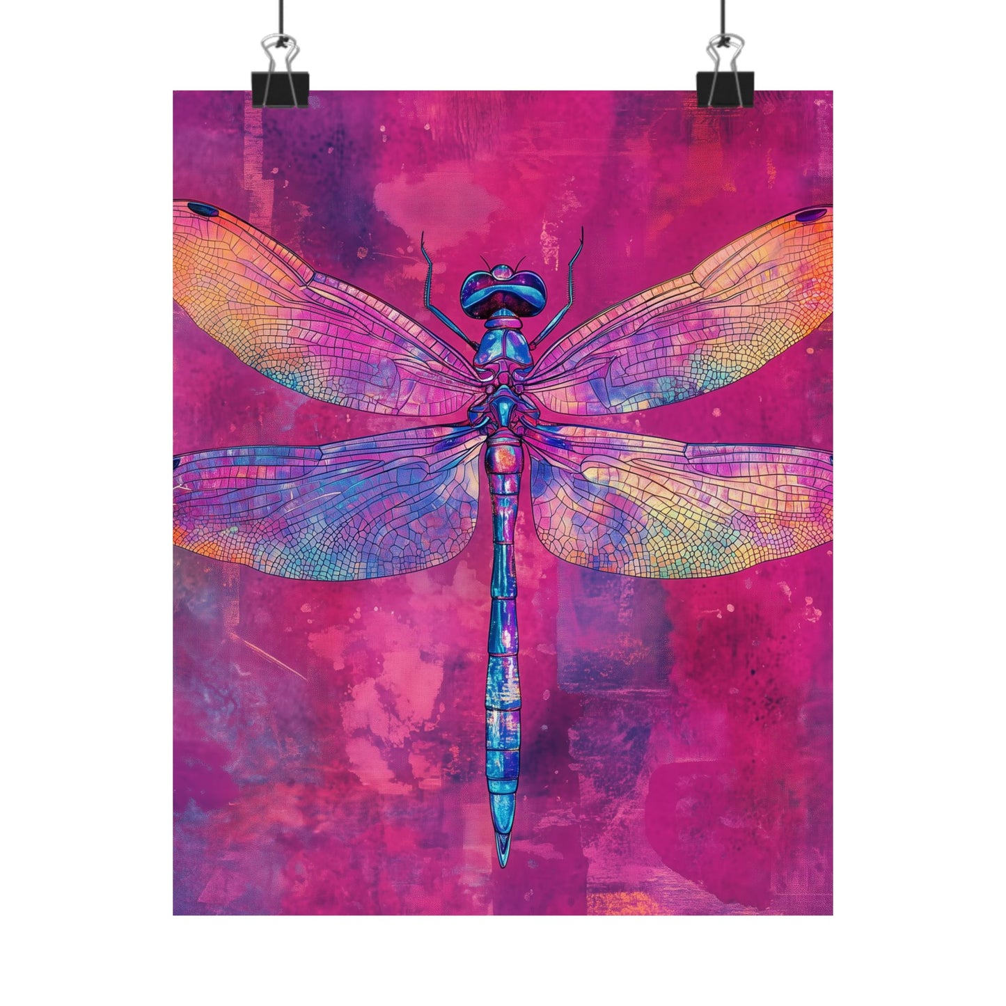Magenta Dragonfly Watercolor Art Print - Matte Vertical Posters