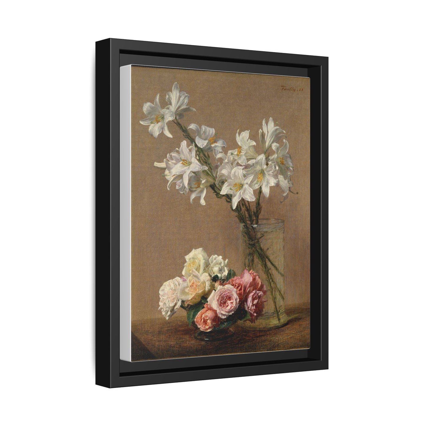 Henri Fantin-Latour : Roses and Lilies (1888) - Giclee Fine Art Print - Museum Collection Framed Canvas Print
