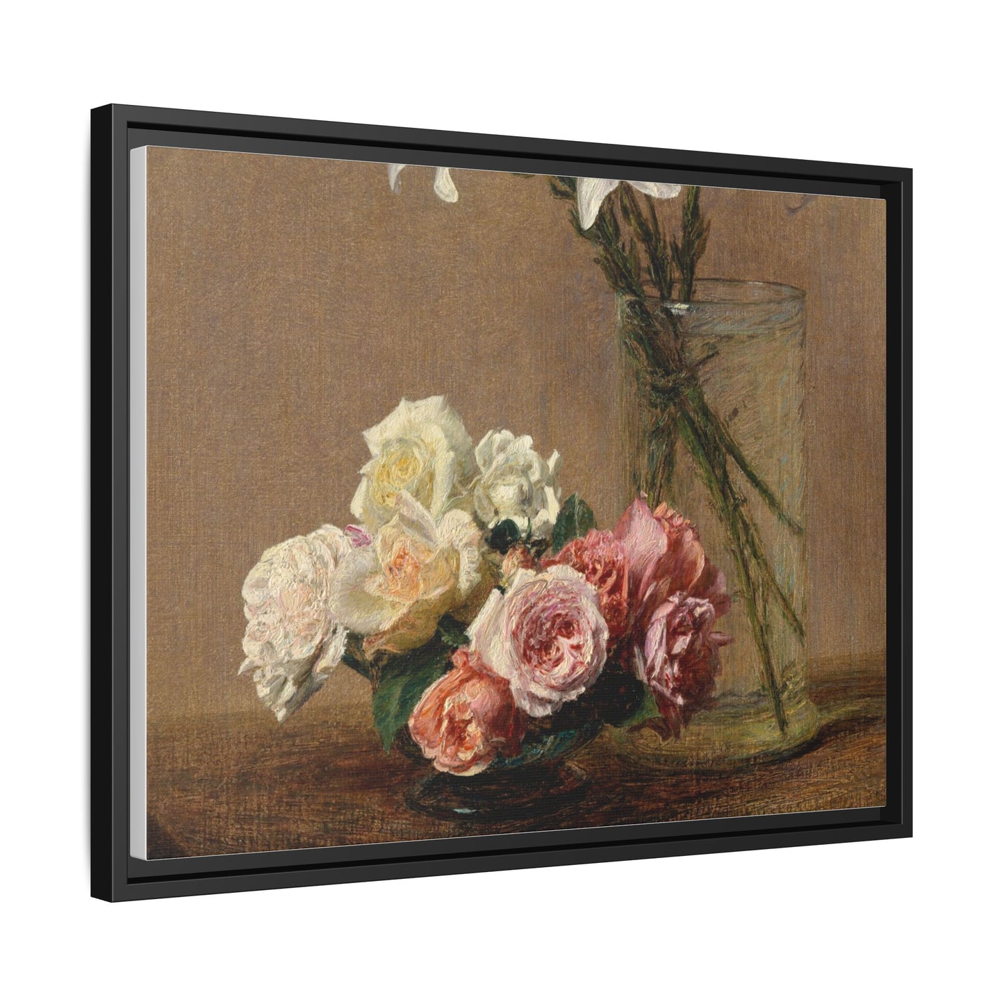 Henri Fantin-Latour : Roses and Lilies (1888) - Giclee Fine Art Print - Museum Collection Framed Canvas Print