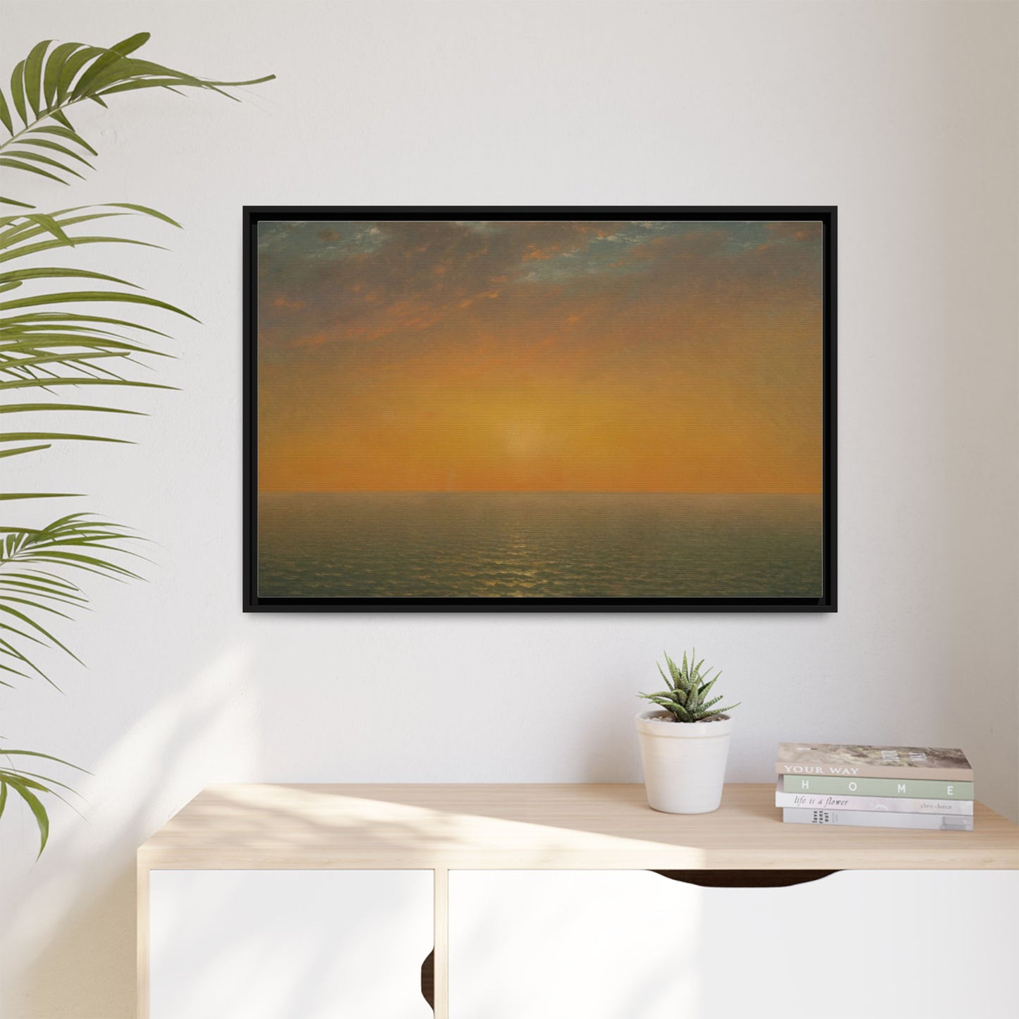 John Frederick Kensett : Sunset on the Sea (1872) - Museum Collection - Framed Canvas Print