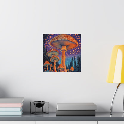 Psychedelic Night Mushroom Art Print - Vertical Poster - Vibrant Wall Art - Nature - Trippy - Bedroom Poster