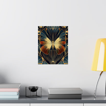 Art Deco Golden Butterfly Fine Art Print - Matte Vertical Poster - Vibrant Home Décor - Chic Style