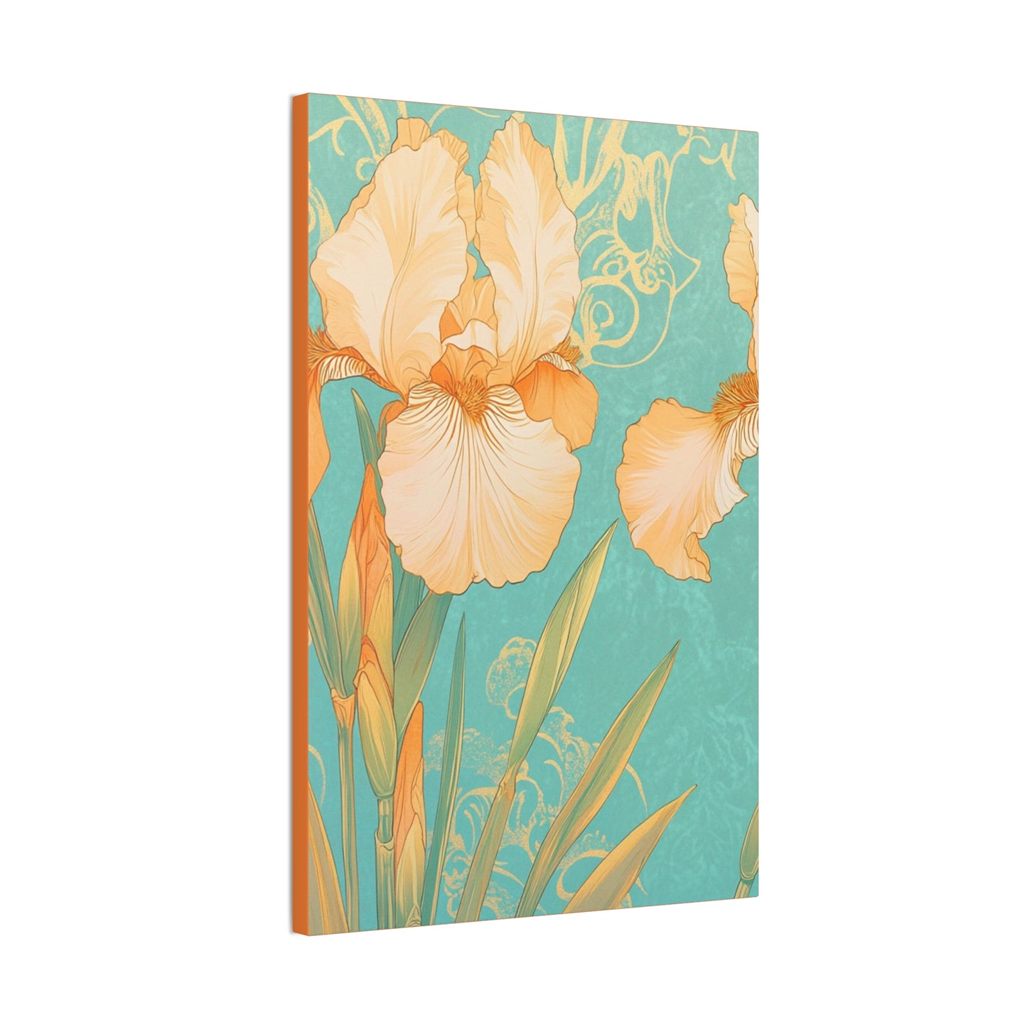 Iris Flowers on Turquois - Stretched Canvas
