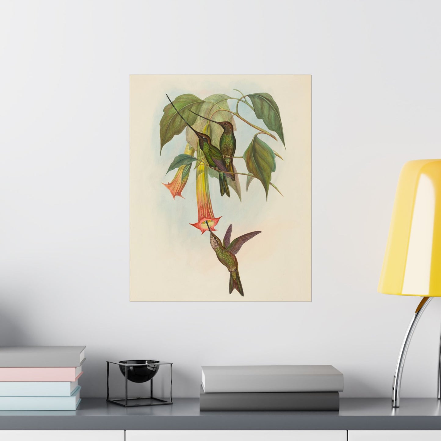 Hummingbird Botanical Art Print - Matte Vertical Poster - Nature Inspired Wall Art - Vintage Bird Watcher Art