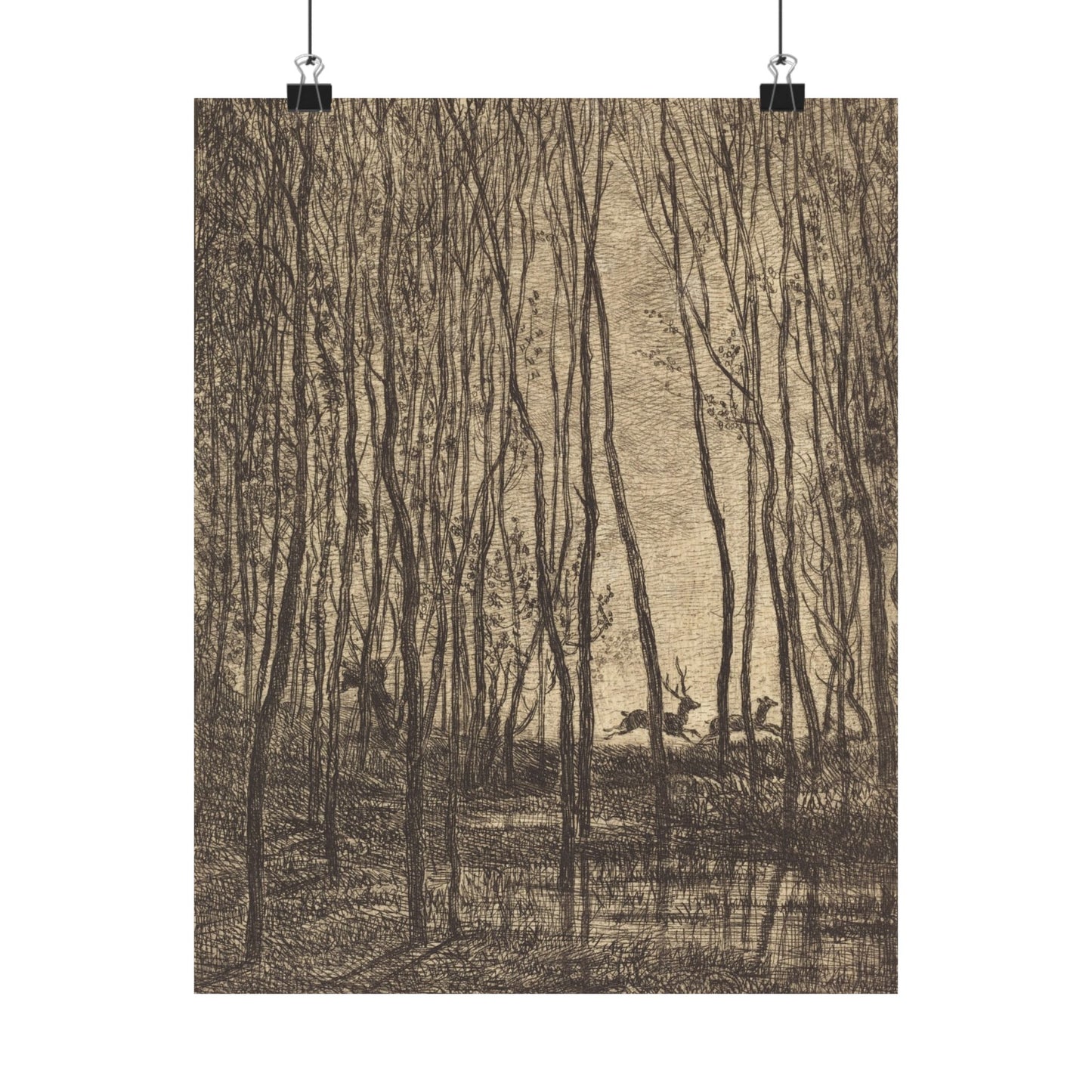 Deer Running Through Woods Nature Fine Art Print