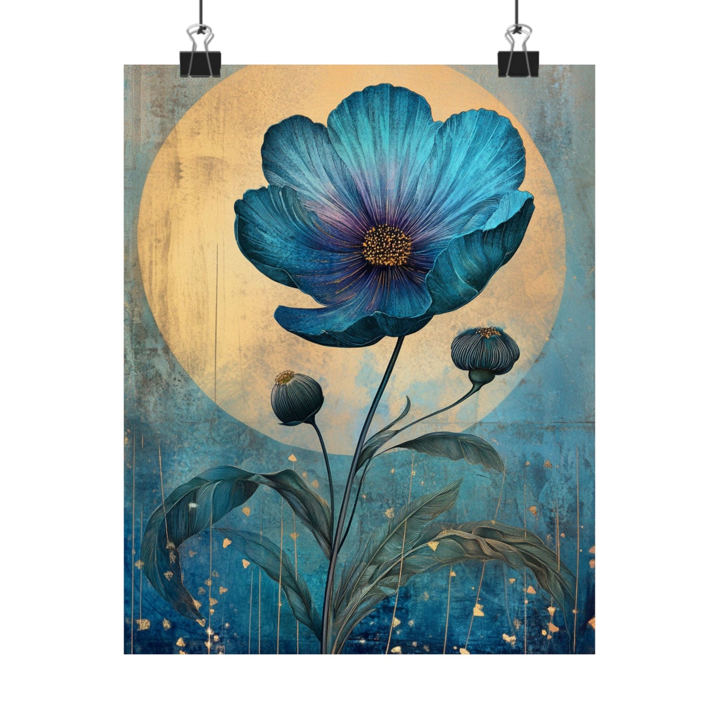 Blue Cosmos Moonlit Botanical Fine Art Print