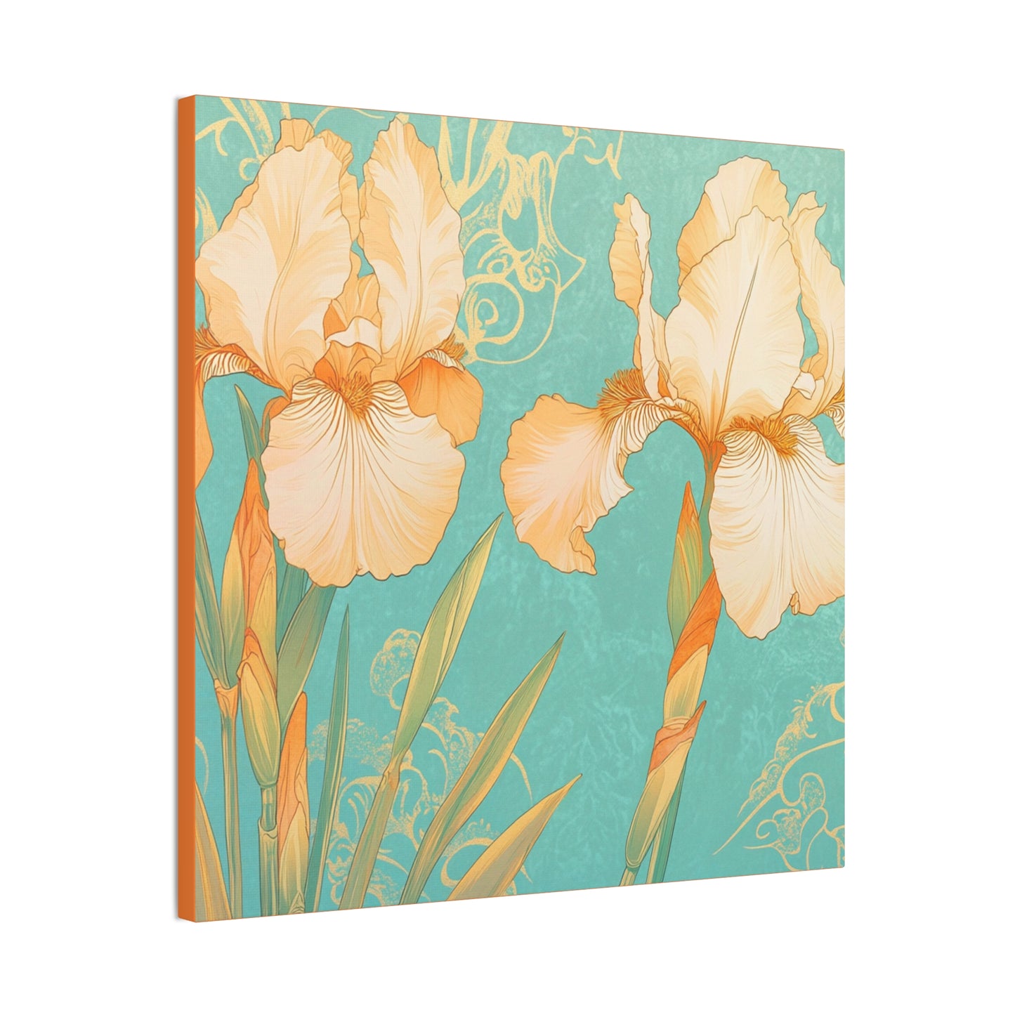 Iris Flowers on Turquois - Stretched Canvas