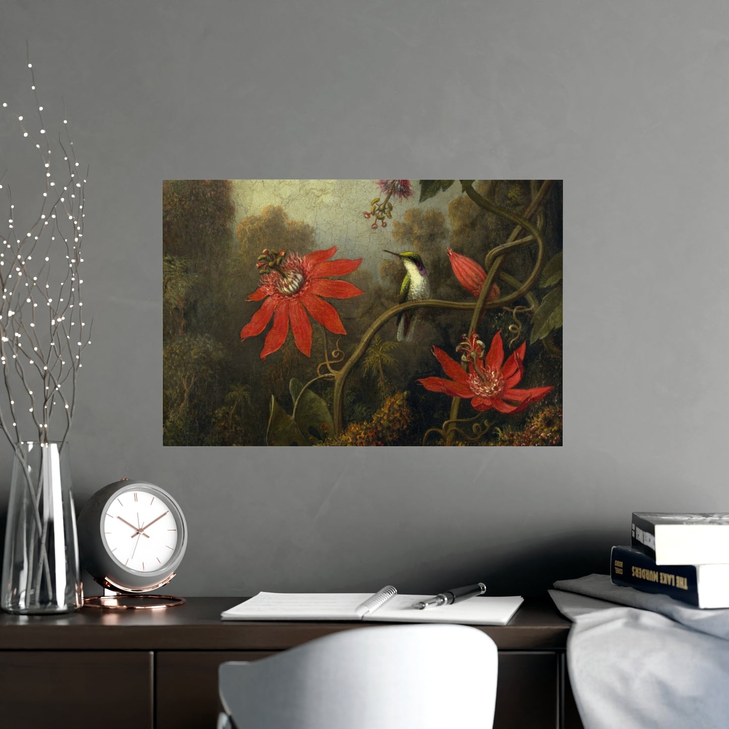 Hummingbird in Lush Tropical Landscape - Museum Collection - Fine Art Poster