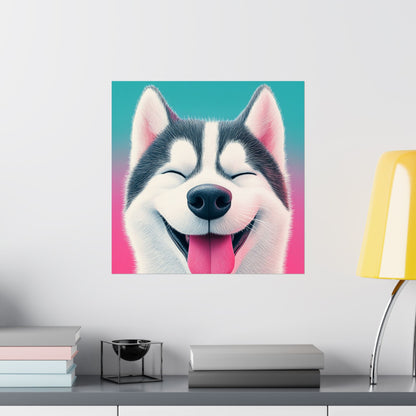 Happy Husky - Whimsical Animals Series - Fine Art Print - Vertical Poster - Cheerful Dog Art for Home Décor
