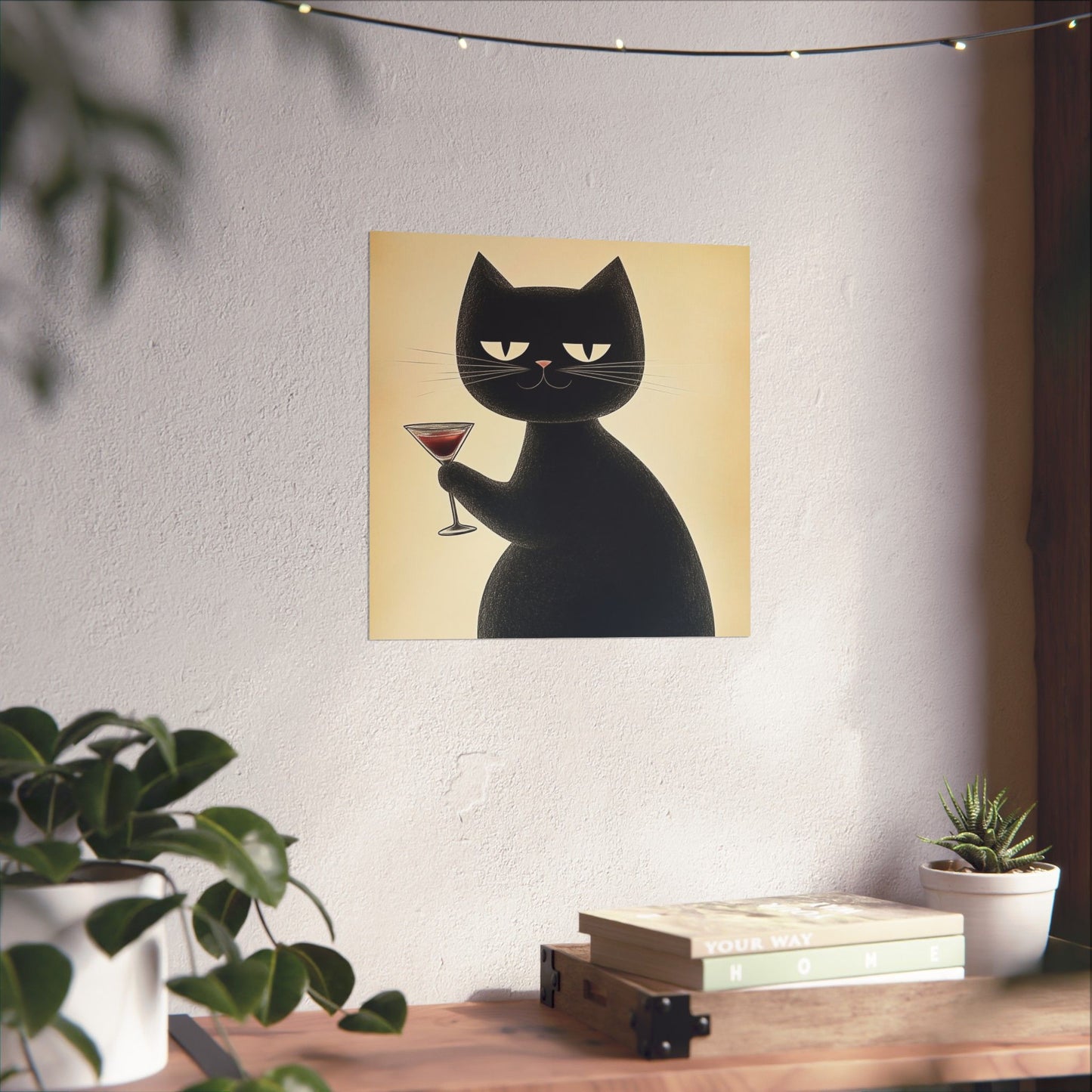 Cat with a Cocktail - Cat Café Series - Fine art print - Matte Vertical Wall Art  - Poster Print - for Cat Lovers
