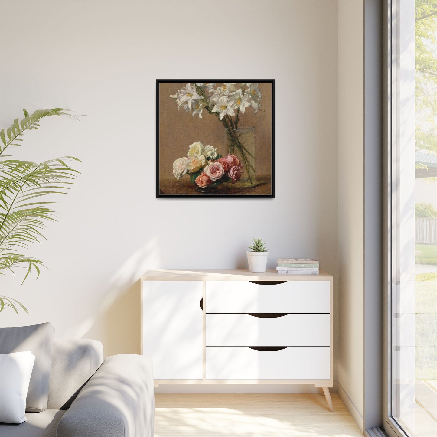 Henri Fantin-Latour : Roses and Lilies (1888) - Giclee Fine Art Print - Museum Collection Framed Canvas Print