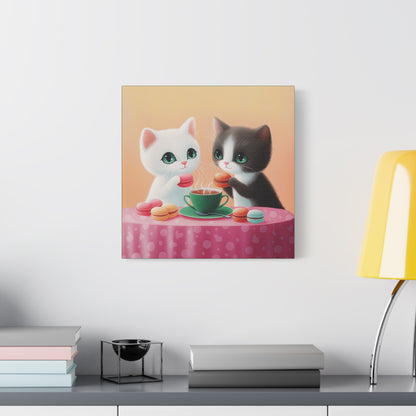 Whimsical Kitty Tea Time - Wall Art & Home Décor - Cute Cat Canvas Art