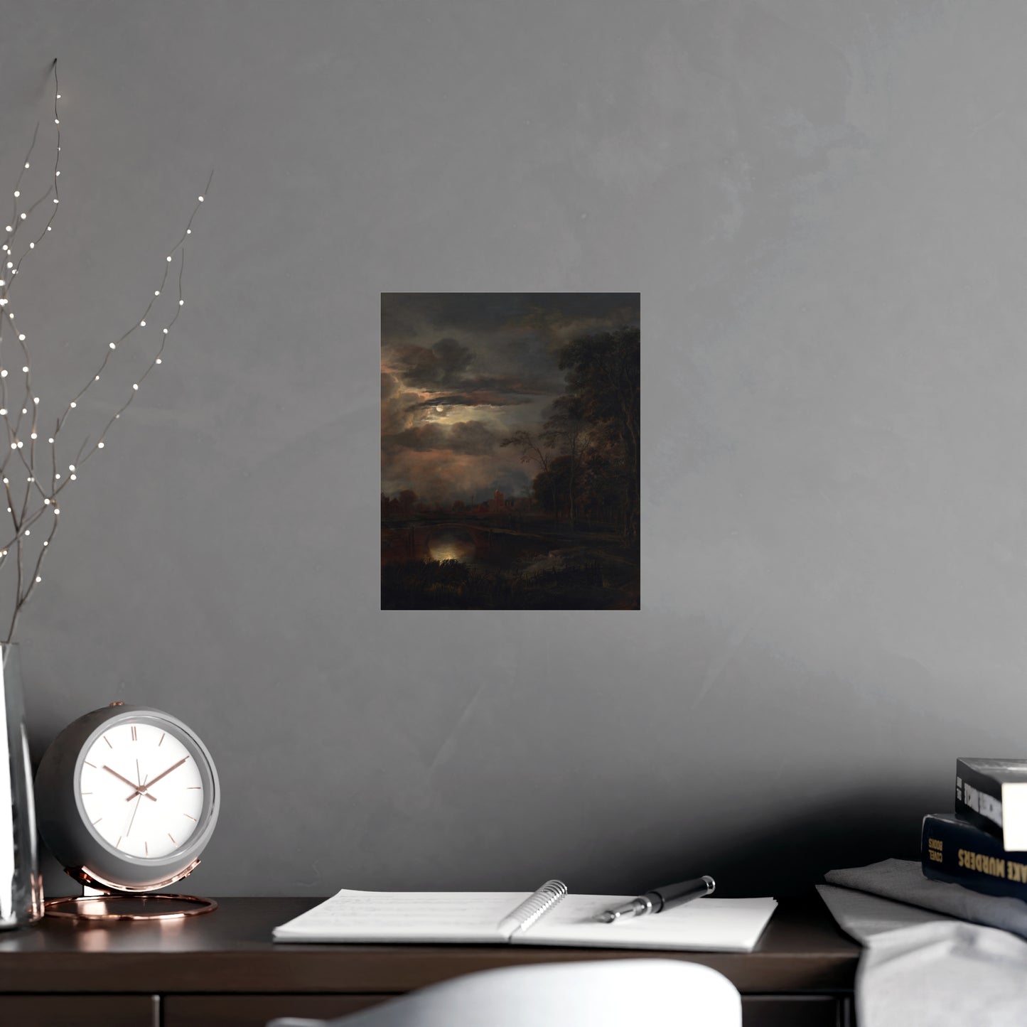 Moonlit Landscape with Bridge - Romantic Night Fine Art Poster