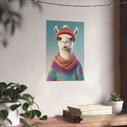 Cozy Llama Art Print - Whimsical Animals - Horizontal Matte Poster for Wall Art