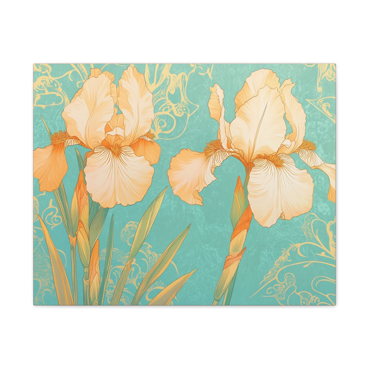 Iris Flowers on Turquois - Stretched Canvas