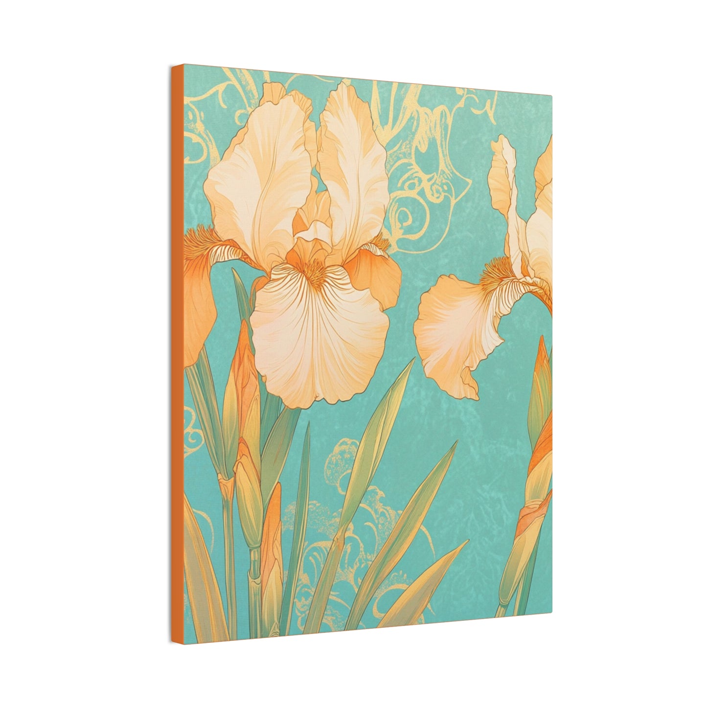 Iris Flowers on Turquois - Stretched Canvas
