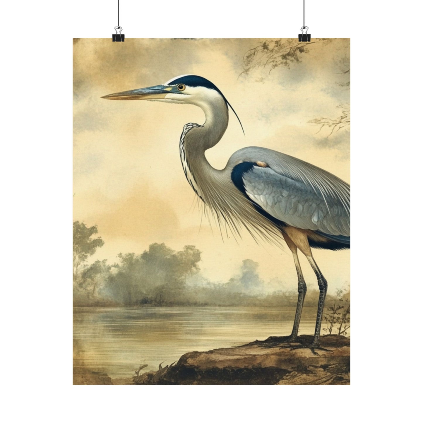 Elegant Blue Heron Coastal Fine Art Print