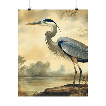 Elegant Blue Heron Coastal Fine Art Print