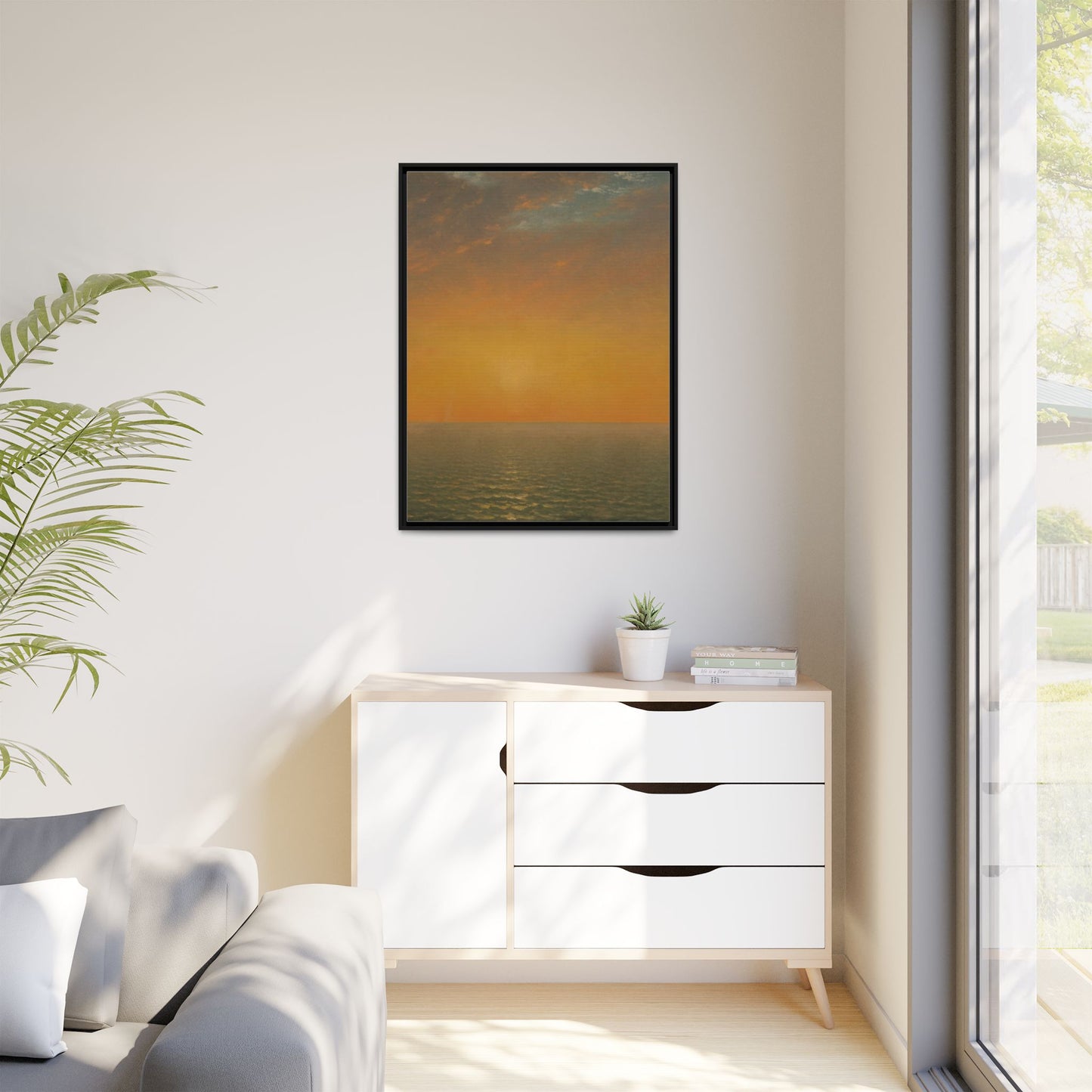 John Frederick Kensett : Sunset on the Sea (1872) - Museum Collection - Framed Canvas Print