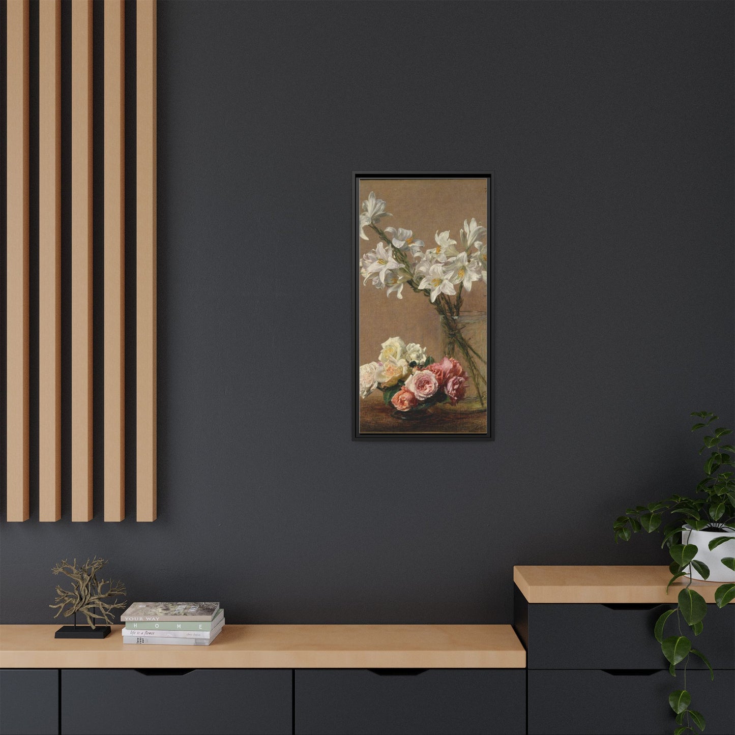 Henri Fantin-Latour : Roses and Lilies (1888) - Giclee Fine Art Print - Museum Collection Framed Canvas Print
