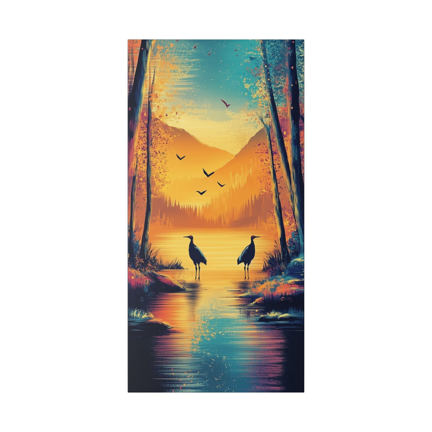 Cranes at Sunset - Delight in Nature Series - Fine Art Print on Canvas