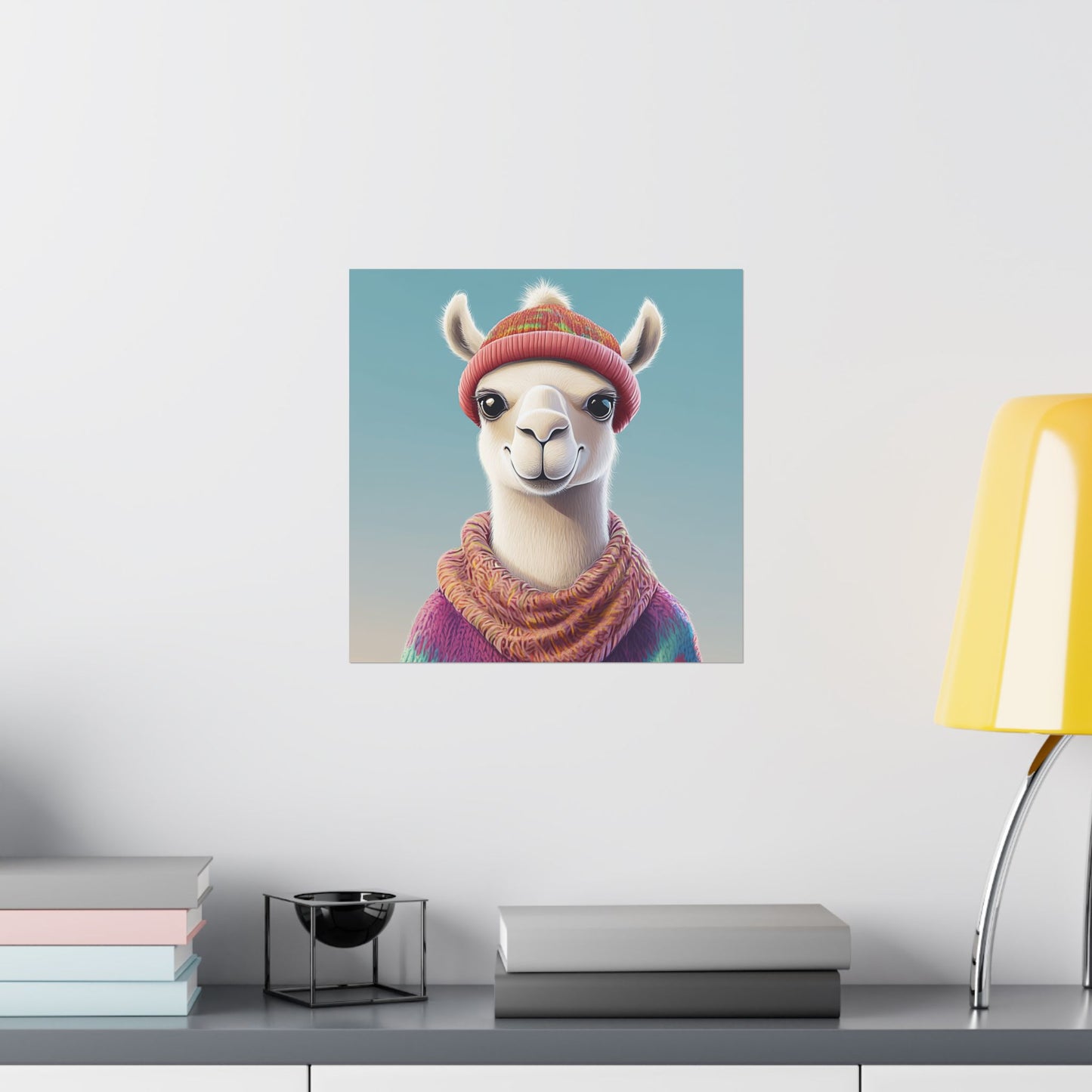 Cozy Llama Art Print - Whimsical Animals - Horizontal Matte Poster for Wall Art