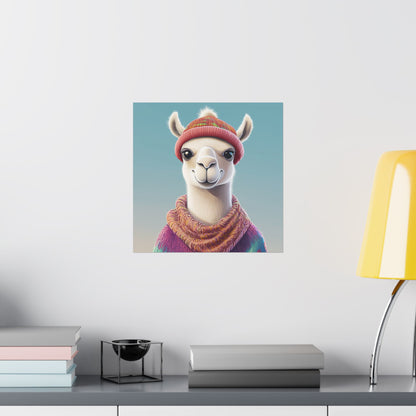 Cozy Llama Art Print - Whimsical Animals - Horizontal Matte Poster for Wall Art