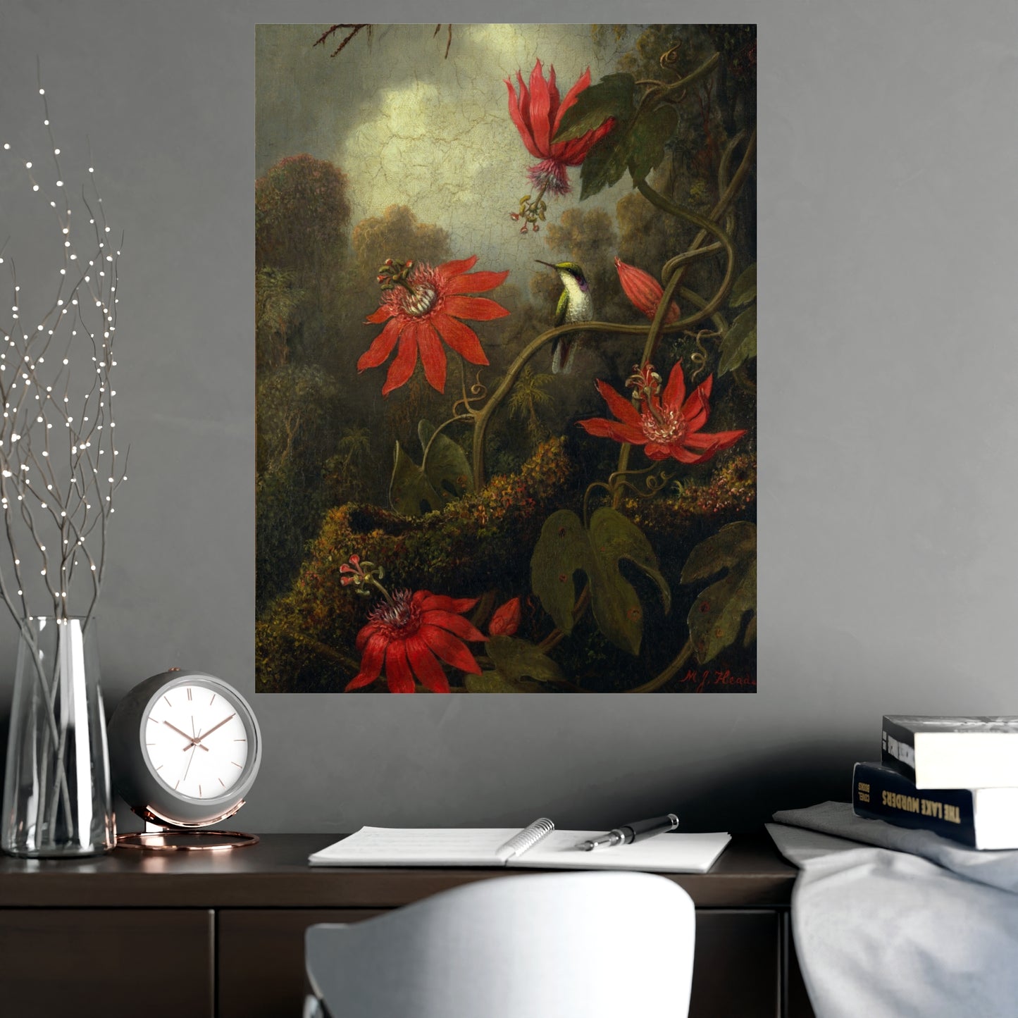 Hummingbird in Lush Tropical Landscape - Museum Collection - Fine Art Poster